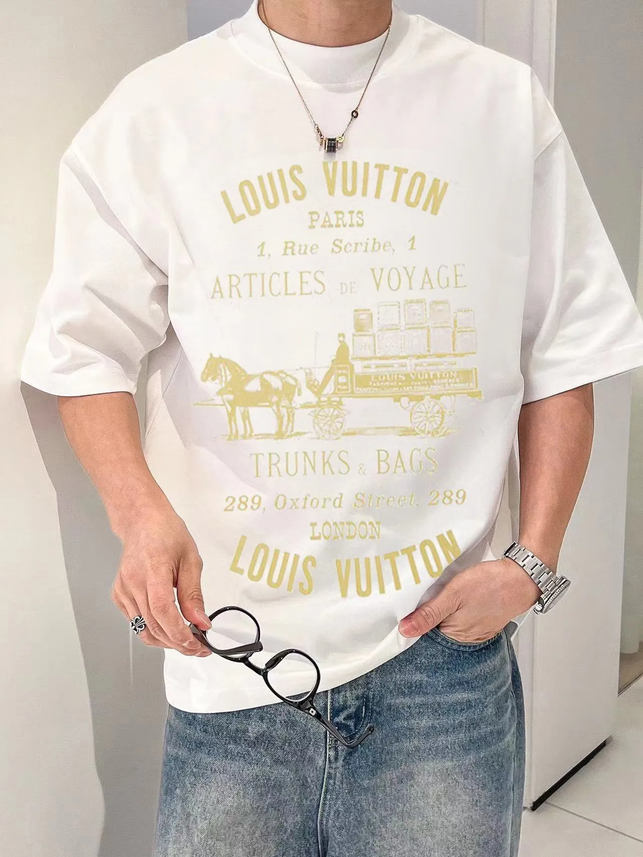 Louis Vuitton/Louis Vuitton carriage slogan printed short sleeves